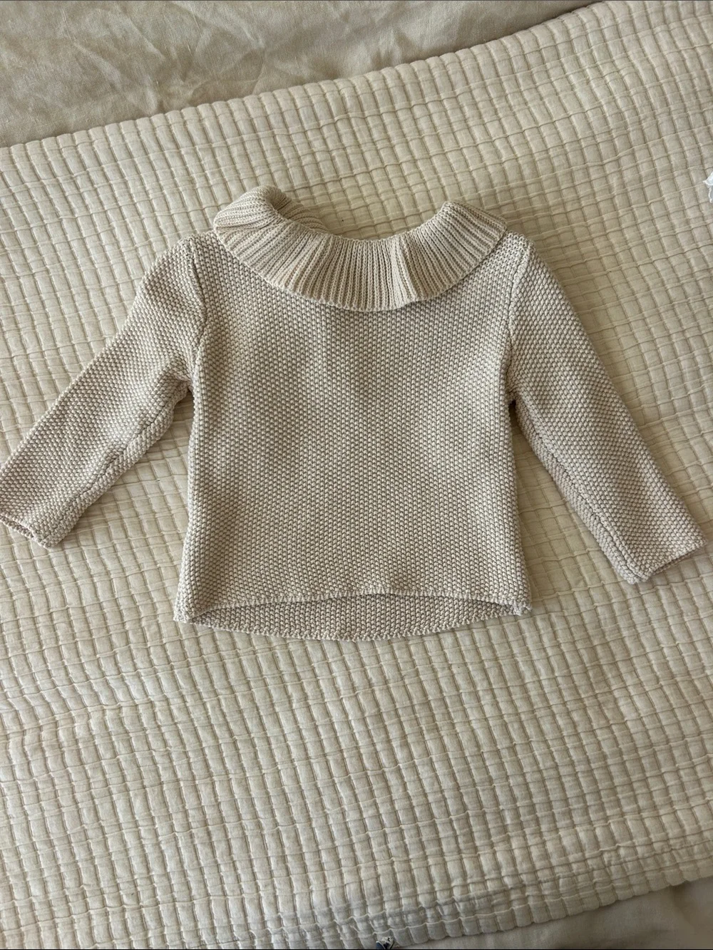 Quincy Mae Cream Knit Kids Sweater with Fold-Over Collar